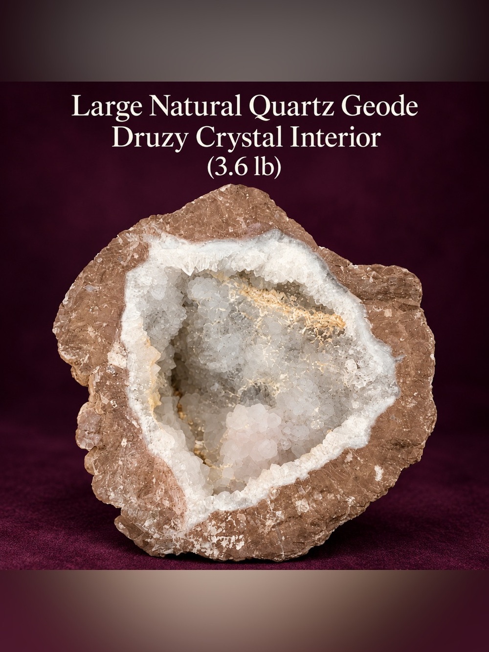 Large Natural Quartz Geode with Druzy Crystal Interior | 3.6 lb Specimen